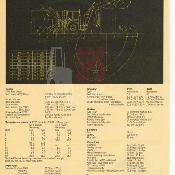 Ford 555 Centre Pivot Loader/Backhoe Spec Sheet