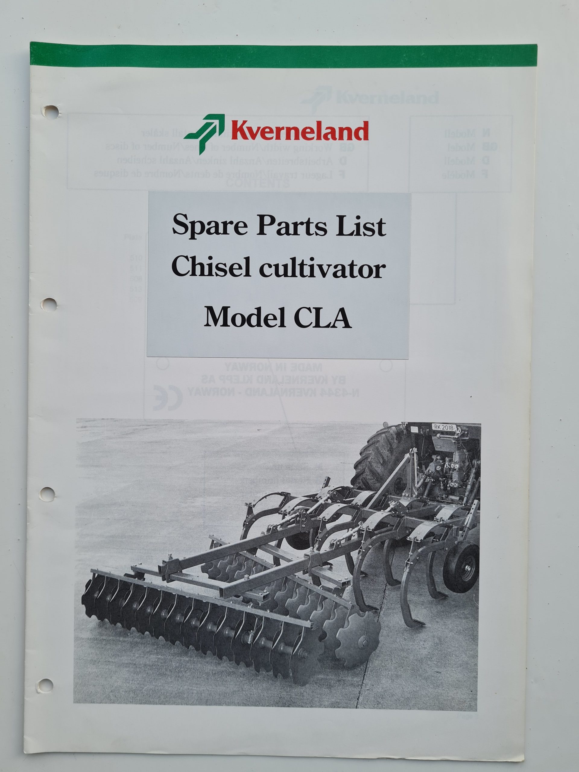 Kverneland CLA Chisel Cultivator Parts Catalogue - SPS Parts