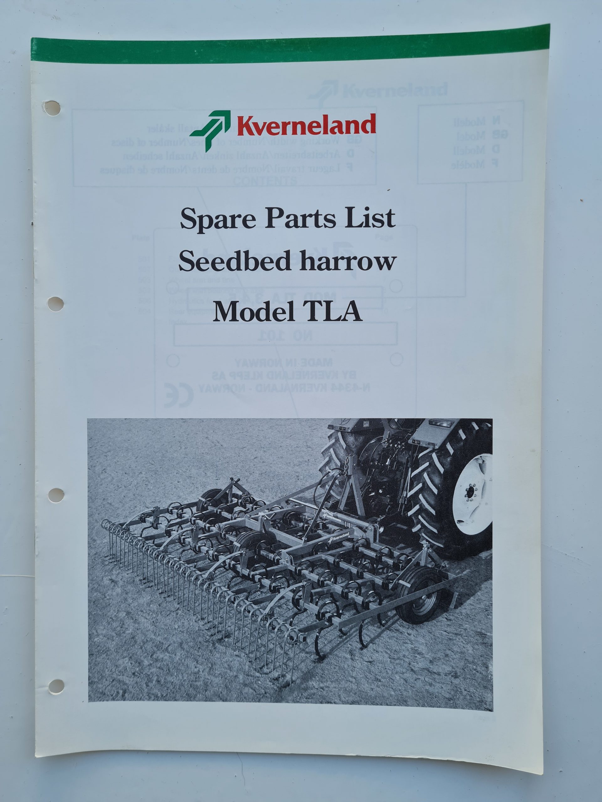 Kverneland TLA Seedbed Harrow Parts Catalogue - SPS Parts